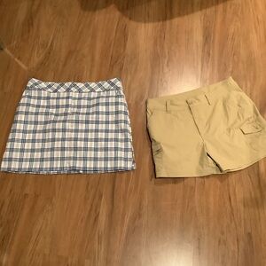 Set of 2 SZ 14 EDDIE BAUER Khaki Cargo Pocket Mid-Rise Shorts- IZOD Golf Skort
